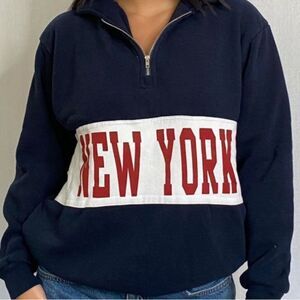 Brandy Melville Navy Blue Isabella New York Quarter Zip Sweatshirt One Size